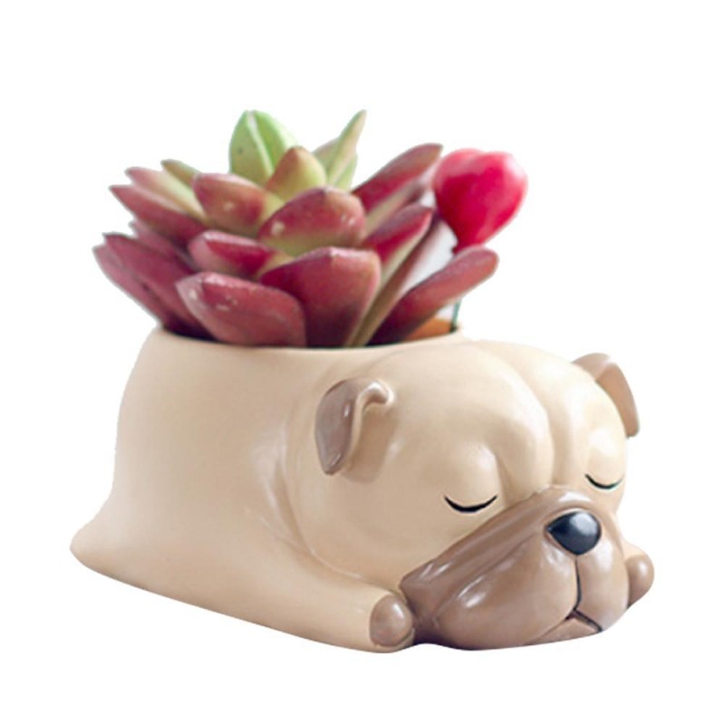 leegoal Cute Animal Shaped Home Decoration Succulent Vase Flower Pots Cartoon Desktop Flower Pot Sleeping Pet Design(Pug) - intl