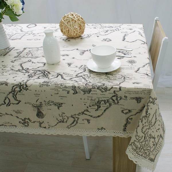 Linen Cotton Lace Table Cover Tablecloth Map European Functional Table Cloth for Picnic Party Banquet