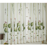 Rèm vải tuyn có diềm in họa tiết hoa sen dùng trang trí cửa, cửa sổ - Hàng Quốc tế