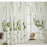 Rèm vải tuyn có diềm in họa tiết hoa sen dùng trang trí cửa, cửa sổ - Hàng Quốc tế
