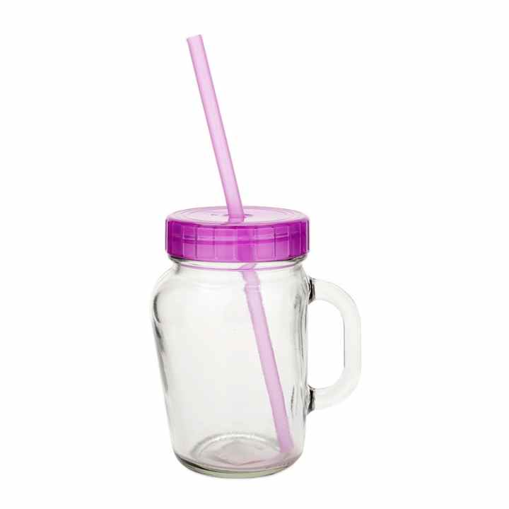 Ly đựng nước thủy tinh Herevin 450ml kèm ống hút 111718 (Tím)