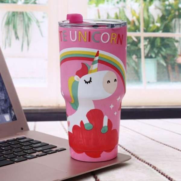 Ly giữ nhiệt 24h Yeti 900ml Pink Unicorn và nắp kín, ống hút, túi xách, dây đeo chéo