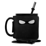 Ly sứ Ninja (Black mug with samurai spoon and ninja star coaster)