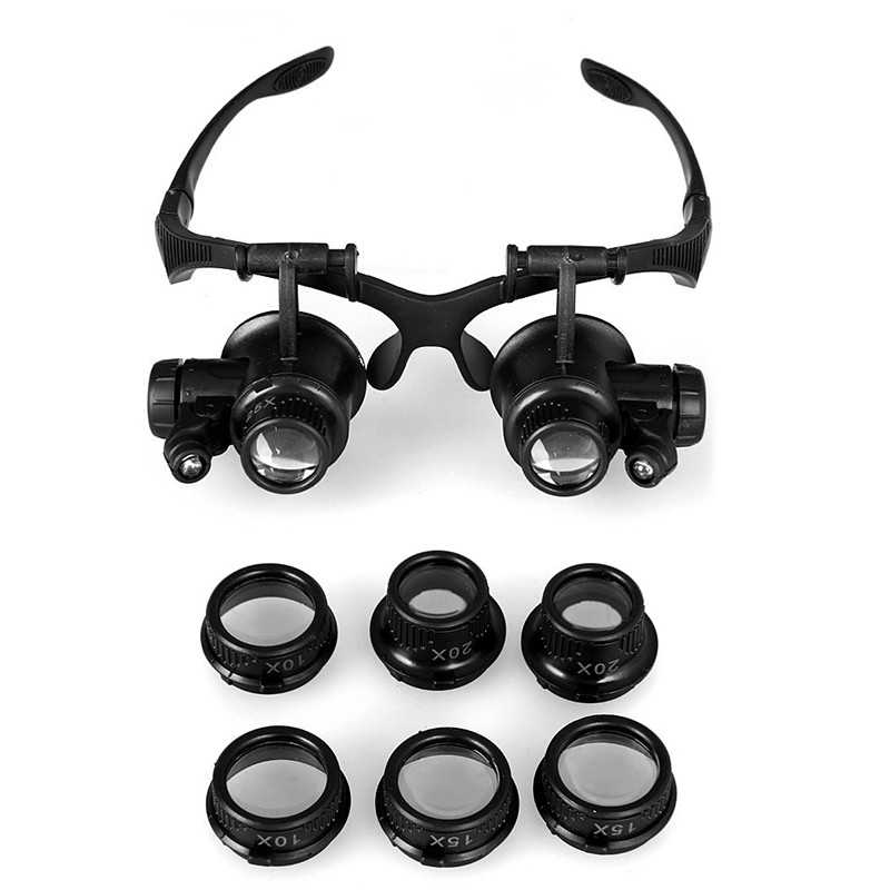 Magnifying Glasses Resin Lupa 10X 15X 20X 25X Eye Jewelry Watch Repair Magnifier Glasses With 2 LED Lights New Loupe Microscope - intl