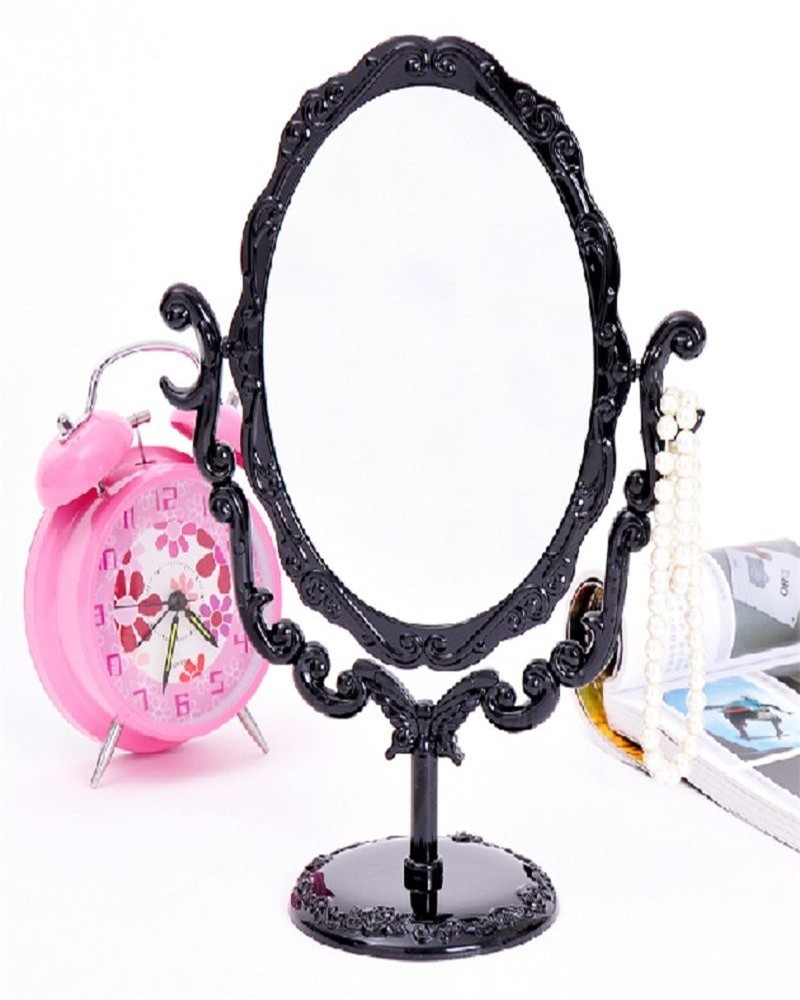 Makeup Desktop Rotatable Gothic Small Size Rose Stand Compact Mirror Black Butterfly,Black - intl