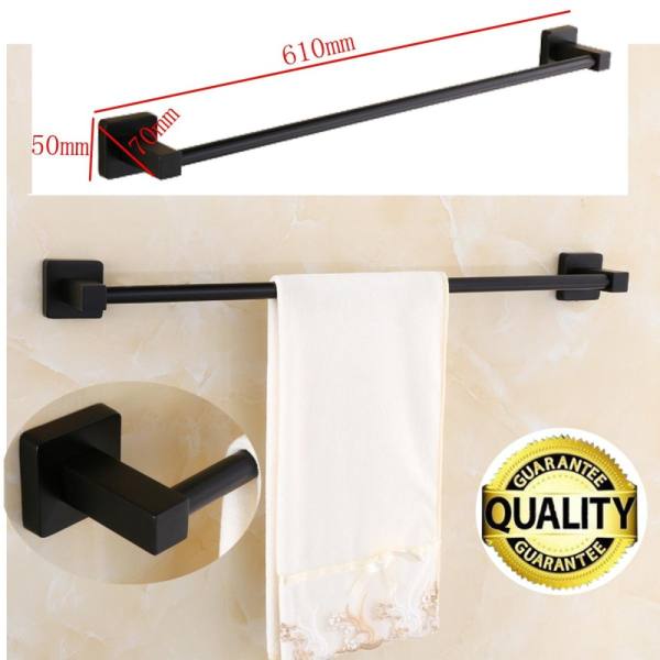 Matt Black Square Towel Rack Rail Tissue Roll Toilet Brush Holder Robe Hook NEW - intl