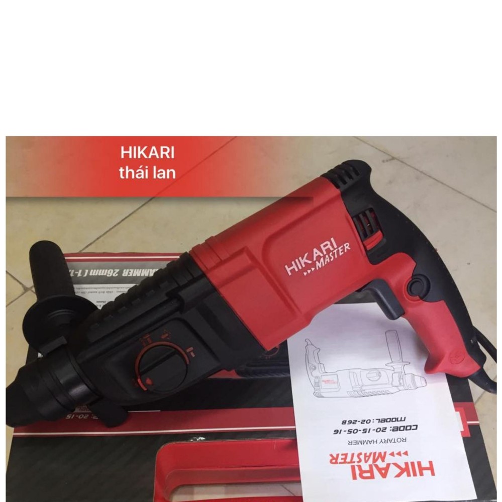 Máy khoan bê tông 02-26B madein Thái lan động lực Hikari đủ 3 chức năng khoan sắt, khoan bê tông, đục bê tông, màu đỏ tươi.