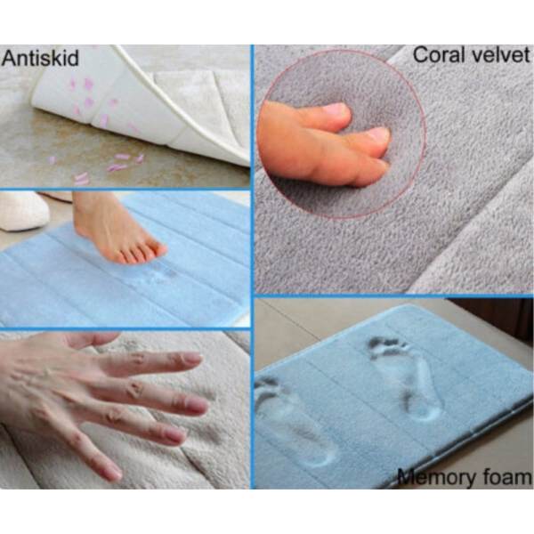 Memory Foam Mat Absorbent Slip-resistant Pad Bathroom Shower Bath Mats Blue - intl