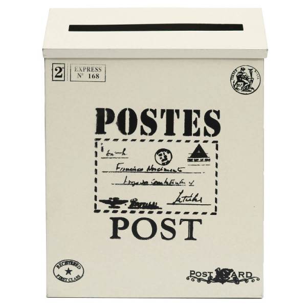 Hộp Thư Thiếc Có Khóa Treo Tường Vintage Hộp Thư Bưu Tín Chuồn Thấm Nước Mới màu trắng kem- quốc tế