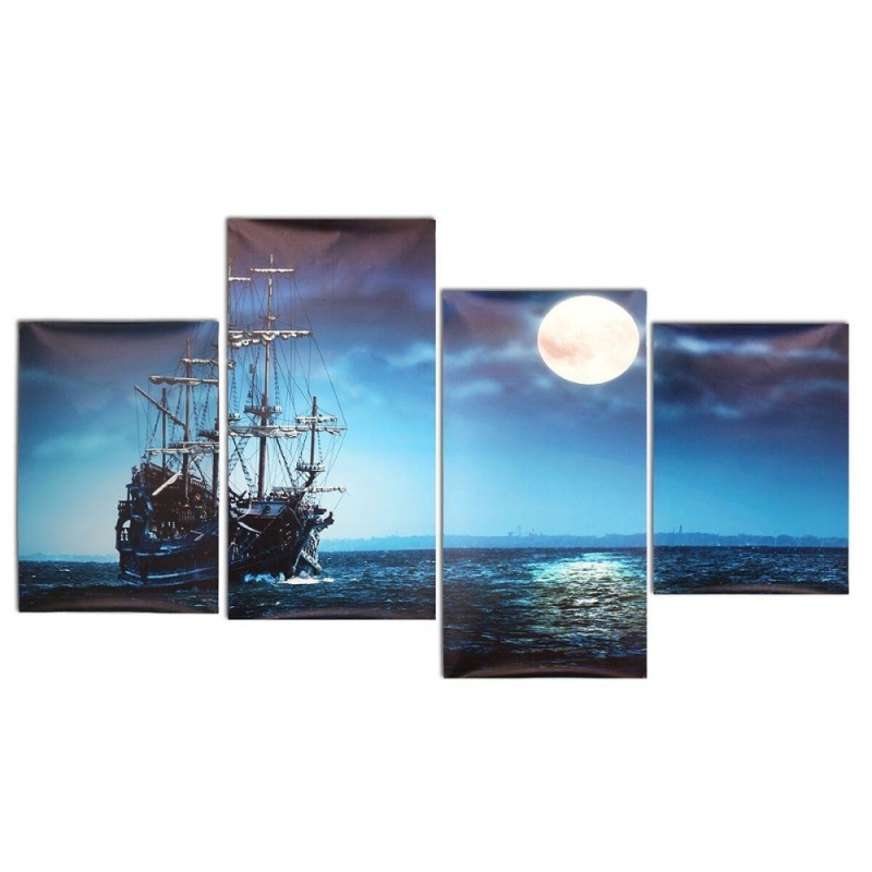 Hiện đại 4 cái Tranh Canvas Biển Tàu In Hình Nhà Nghệ thuật treo Tường Trang Trí Không Gọng-quốc tế