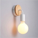 Modern Industrial White Black Wall Lamp Light Wood Base Cafe Sconce Home Decor - intl