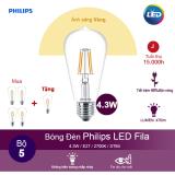 (Mua 4 tặng 1) Bóng đèn Philips LED Fila 4.3W 2700K đuôi E27 ST64 - Ánh sáng vàng