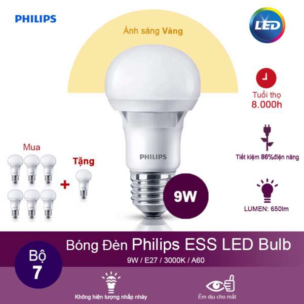 (Mua 6 tặng 1) Bóng đèn Philips ESS LEDBulb 9W 3000K đuôi E27 230V A60 - Ánh sáng vàng