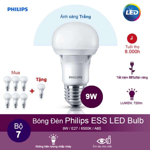 (Mua 6 tặng 1) Bóng đèn Philips ESS LEDBulb 9W 6500K đuôi E27 230V A60 - Ánh sáng trắng