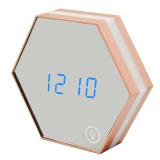 Multifunction Electronic Alarm Clock Portable Hexagon Digital Mirror Alarm Clock Rechargeable Touch Led Night Light Wall Lamp Display Time Temperature for Desk Living Room Children Adult Bedroom Champagne Color - intl