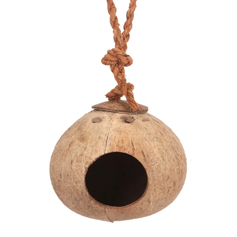 Natural Coconut Shell Bird Nesting House Cage with Hanging Lanyard for Small Pet Parakeets Finches Sparrows Robins - intl