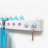 niceEshop DIY Assembling Building Blocks Wall Hooks,Bathroom Self-adhesive Towel Hanger Hooks Wall Mount Key Rack Organizer,White+Blue