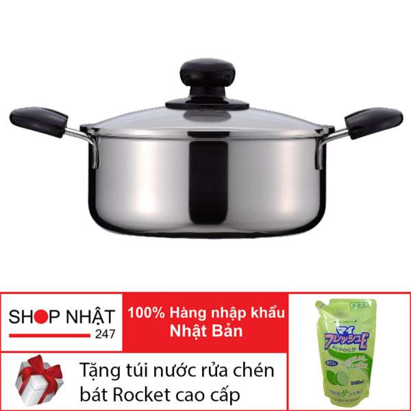 Nồi inox 3 đáy cao cấp 22cm Nhật Bản+Tặng nước rửa chén bát Rocket