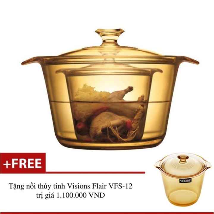 Nồi thủy tinh Visions Flair VSF-55 5.5L + Tặng 1 nồi thủy tinh Visions flair VSF-12STW 1.2L