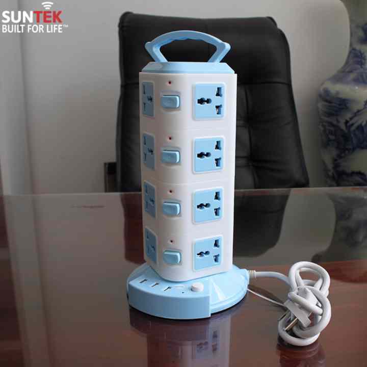 Ổ cắm điện SUNTEK đa năng 4 tầng 16 chân cắm điện, 3 cổng USB + Tặng cáp sạc đa năng
