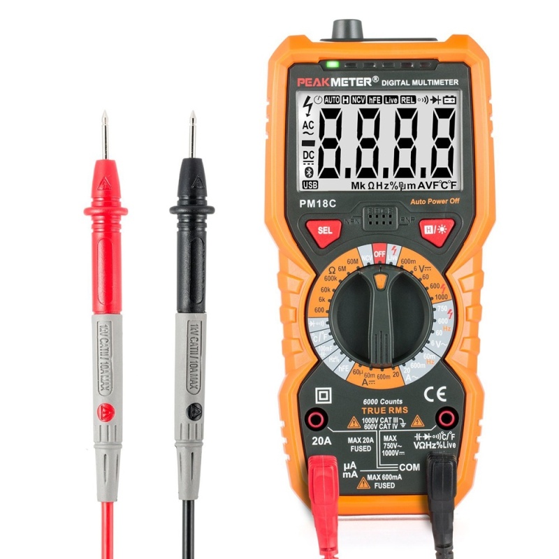 PEAKMETER PM18C Digital Multimeter with True RMS AC/DC Voltage Resistance Capacitance Frequency Temperature NCV Tester - intl