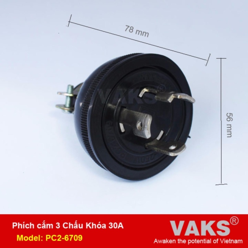 Phích cắm điện locking 1 pha 3 chấu khóa 30A - PC2-6709 (CAO SU) - dùng trong ngành may giá rẻ