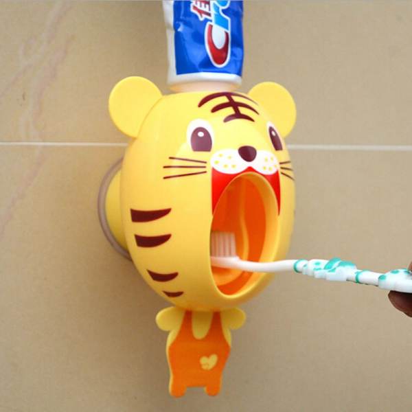 Plastic Lovely Cartoon Animal Sucker Sticky Wall Automatic Toothpaste Dispenser Tiger - intl