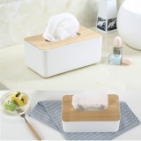 Plastic Tissue Box Paper Home/Car Napkins Holder Dispenser With Oak Wooden Cover Home Organizer Decoration - intl