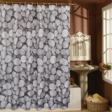 Polyester Fabric Shower Curtain Set Bathroom White Black Stone 180cm + 12 Hooks - intl