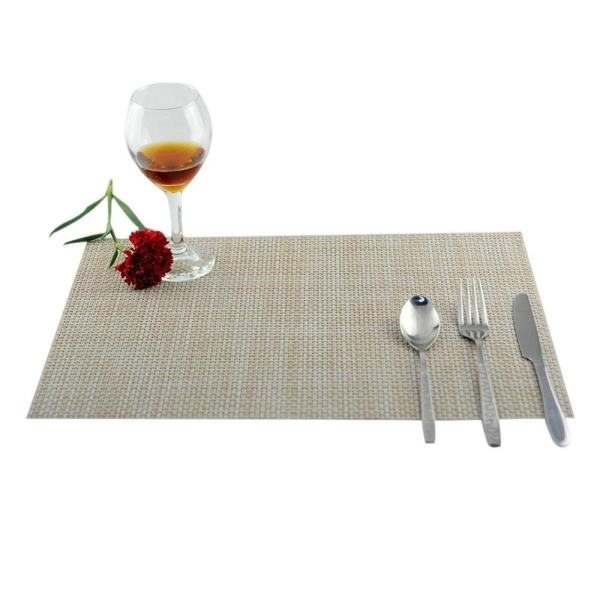 PVC Table Waterproof Heat Insulation Placemat Weave Slip-resistant Pad color:Beige - intl