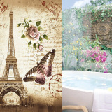 Retro Eiffel Tower & Butterfly Shower Curtain Bathroom Waterproof Fabric