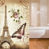 Retro Eiffel Tower & Butterfly Shower Curtain Bathroom Waterproof Fabric