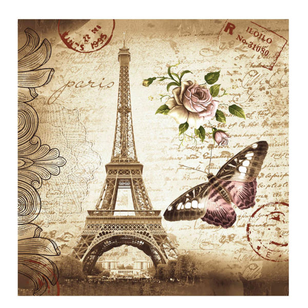 Retro Eiffel Tower & Butterfly Shower Curtain Bathroom Waterproof Fabric