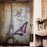 Retro Eiffel Tower & Butterfly Shower Curtain Bathroom Waterproof Fabric