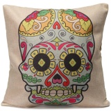 Retro Vintage Cotton Linen Colorful Skull Pillow Case Sofa Car Cushion Cover - intl