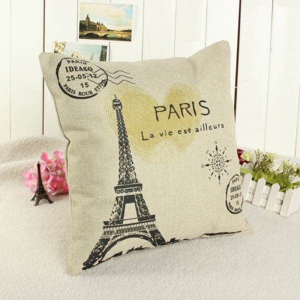 Retro Vintage Cushion Cover Paris Eiffel Tower Home Sofa Decorative Pillow Case