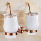 Rose Gold Wall Mounted Double Cermic Toothbrush Cup Holder Bathroom Accessory - intl