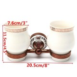 Rose Gold Wall Mounted Double Cermic Toothbrush Cup Holder Bathroom Accessory - intl