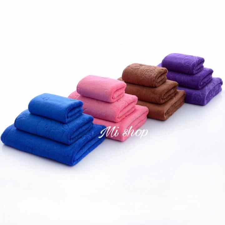 Set 3 khăn rửa mặt,gội,tắm Thái(tím trơn)-To 70x140