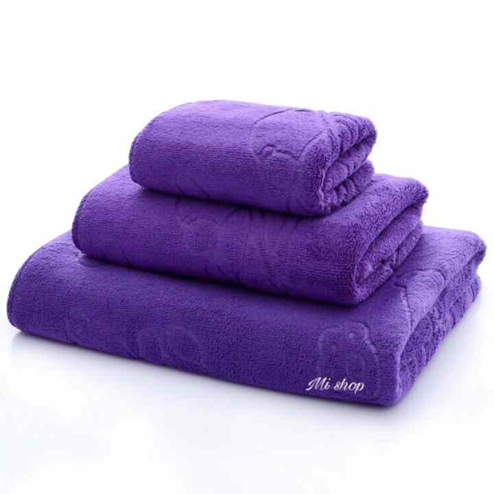 Set 3 khăn rửa mặt,gội,tắm Thái(tím trơn)-To 70x140