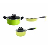 Set Quánh, Nồi, Chảo Đáy Từ E-Cook Deco Lock&Lock 16cm - 24cm - 26cm (Xanh Lá)