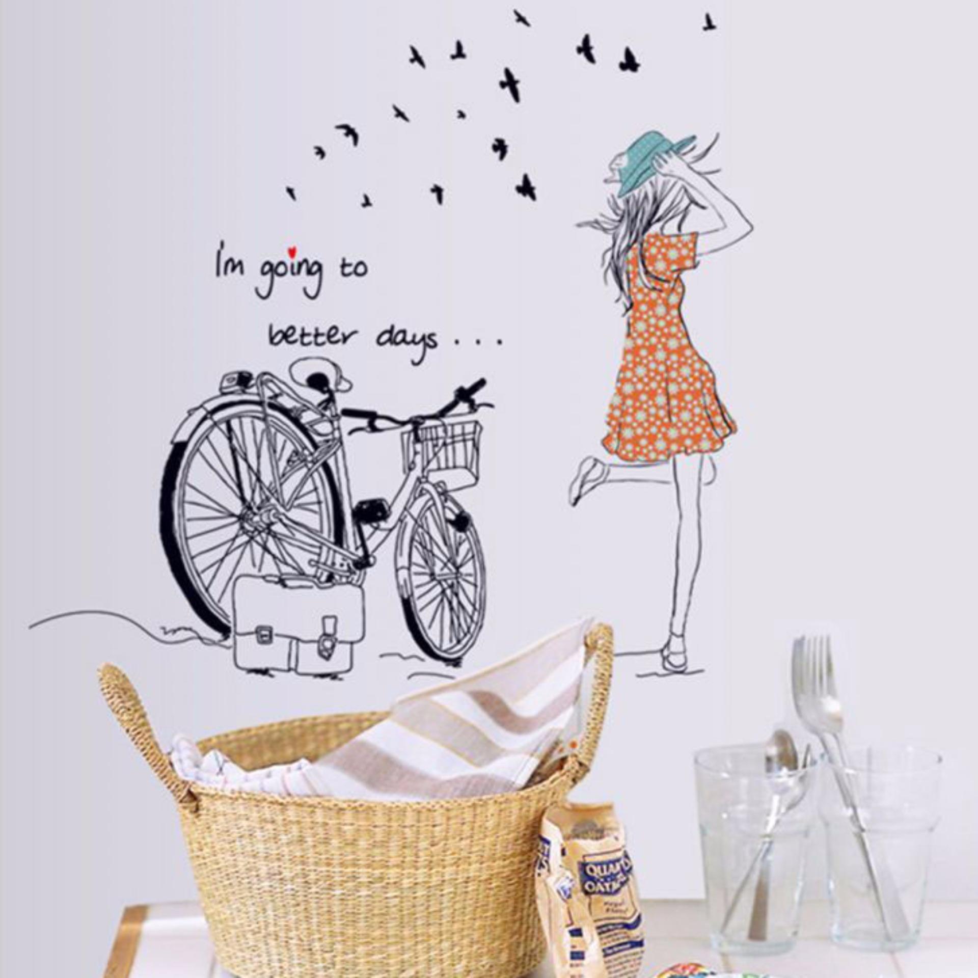 (Size Lớn ) Decal dán tường CÔ GÁI VÀ BỒ CÔNG ANH