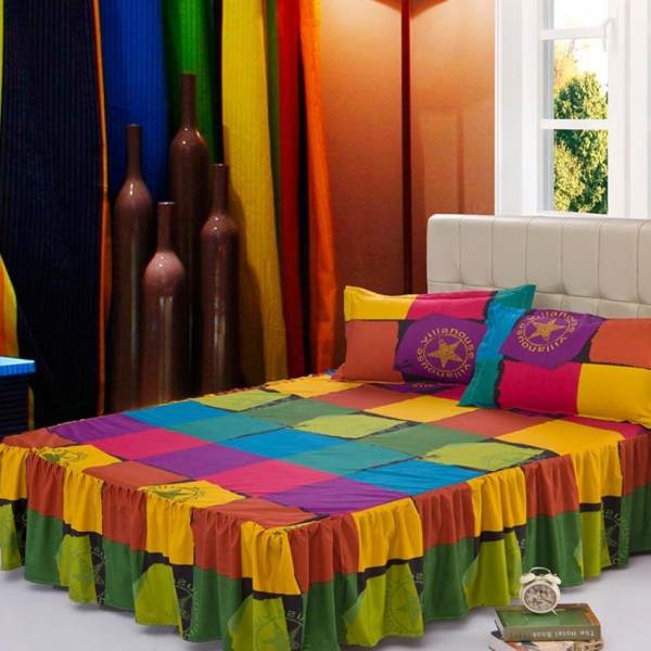 Mềm mại Giường Váy Bedsheet Bộ Chăn Ga Gối Họa Tiết Kẻ Sọc-23 # Lớn Kẻ Sọc-quốc tế