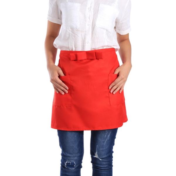 Solid Color Kitchen Cooking Half Waist Apron With Bowknot and Two Pockets Red - intl