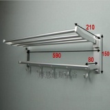 Space Aluminum Double Towel Rack With 5 Hooks