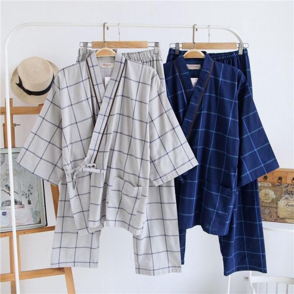 Mùa hè Phong Cách Nhật Bản Sọc Kimono Yukata Nam Cotton Áo Choàng Tắm thoải mái tay (Kích Thước: L)-quốc tế