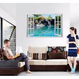 Tranh dán tường 3D cửa sổ hồ nước BINBIN CS73 ( 100cm x 200cm)