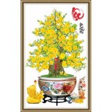 Tranh dán tường chậu Mai chưng Tết chữ LỘC KT 50 x 80 cm