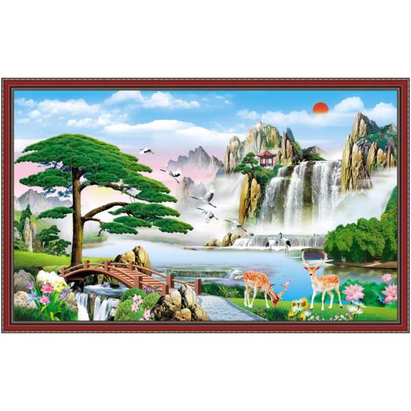 Tranh dán tường phong thủy VTC bát hạc quy viên LunaTM-0170 KT 100 x 70 cm