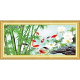Tranh thêu chữ thập cửu ngư quần hội DLH-YA941-Ngọc Thịnh